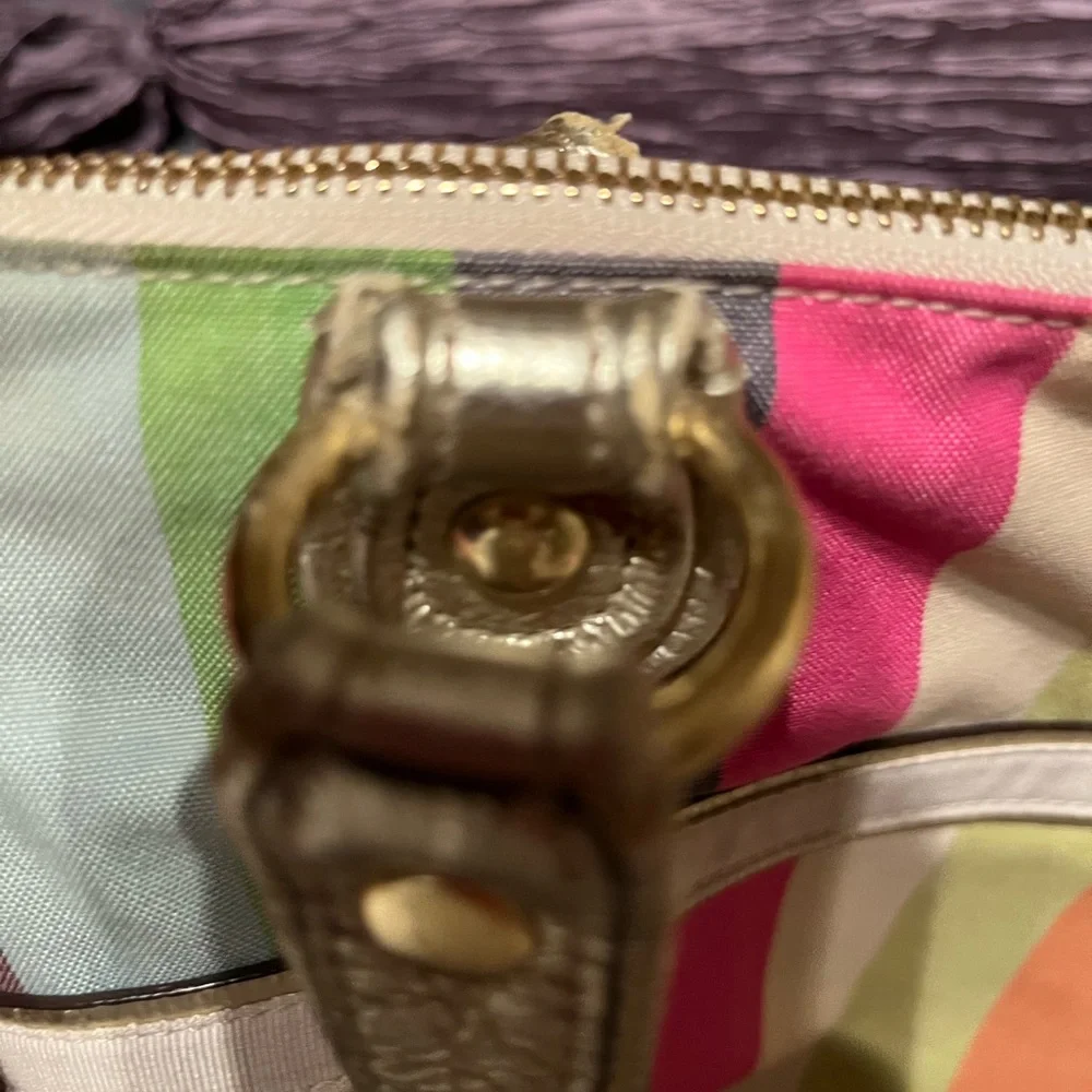 Coach Poppy Legacy Multicolor Striped Glam Bag with Sequins and Gold handles - Picture 9 of 11